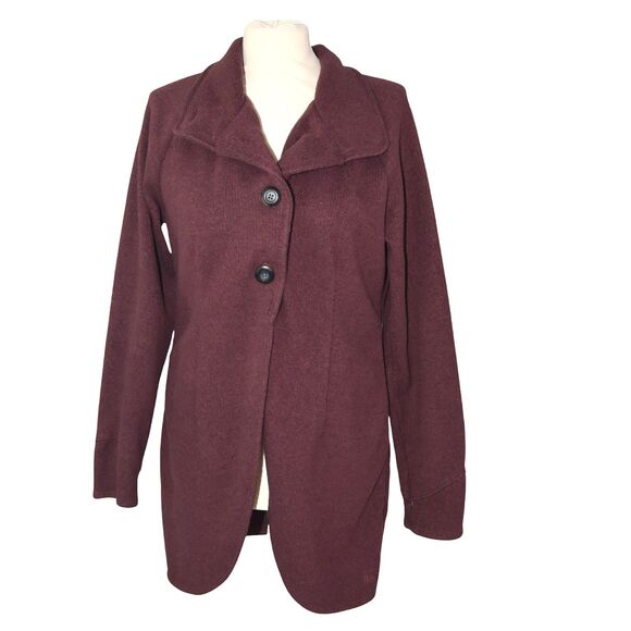 REI Women’s Burgundy Button Front Jacket Size L Cozy Outdoor Casual Layering - Picture 1 of 7